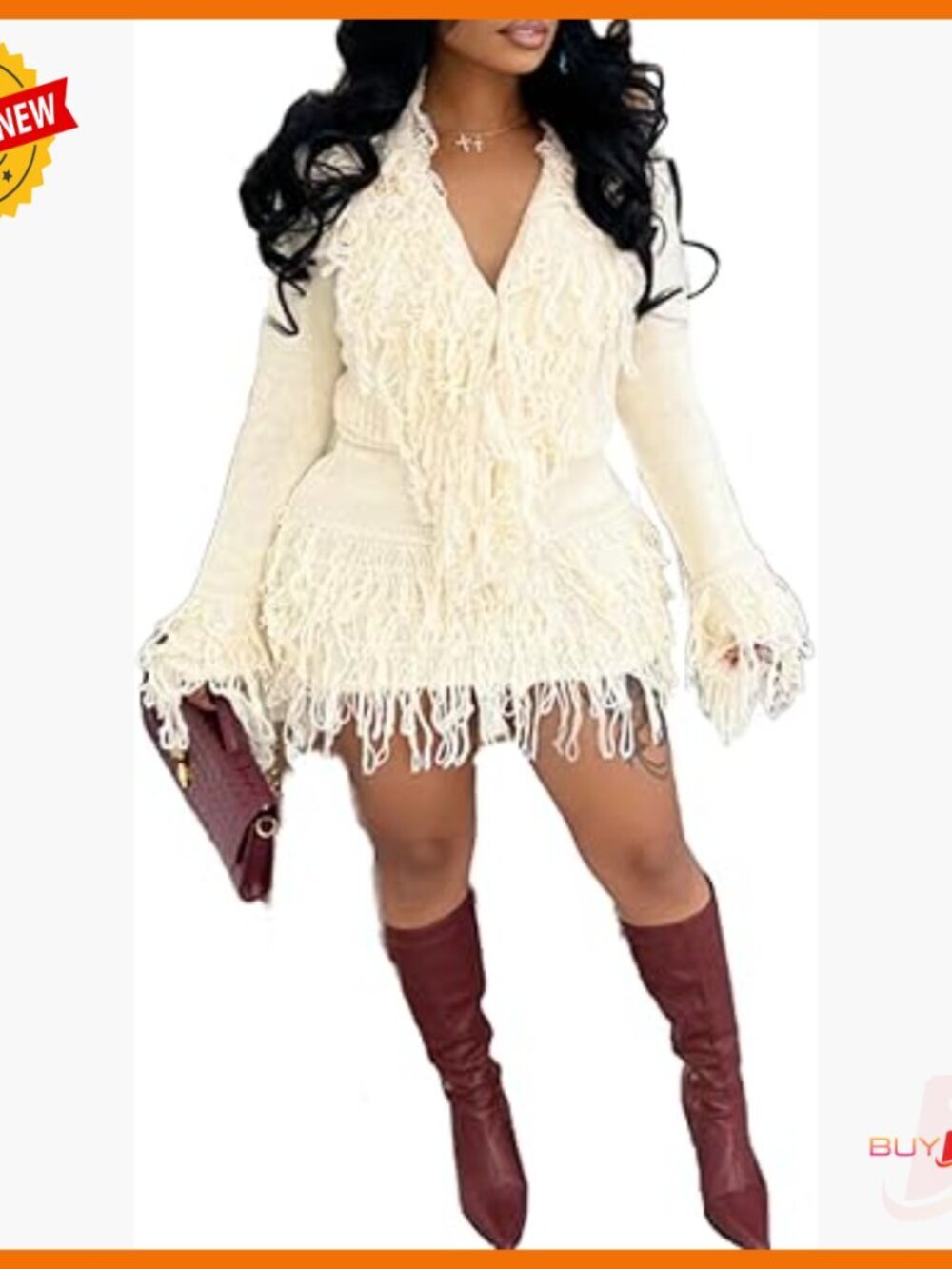 Fringe Cardigan Skirt Set Lightweight Sweater Mini Skirt Bodycon